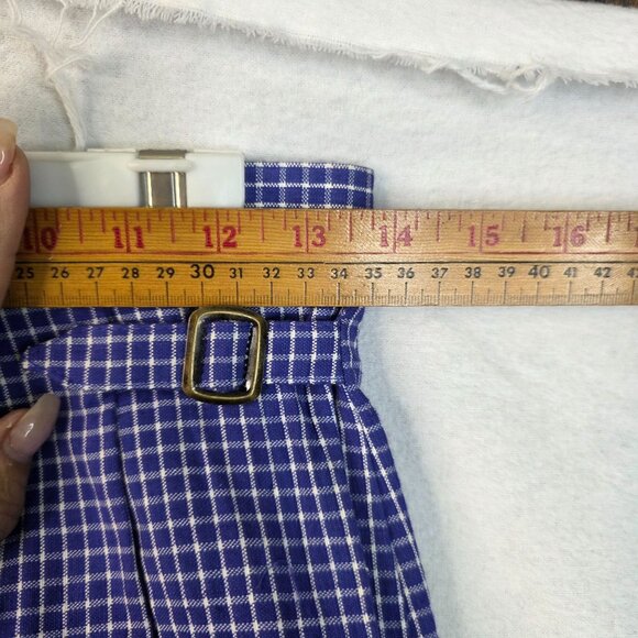 Susan Bristol 1980s Size 8 Pleated Wrap Skort Blue White Plaid Deadstock - Picture 10 of 11